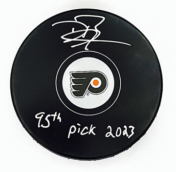 Denver Barkey Autographed Philadelphia Flyers Puck 95 pick 2023