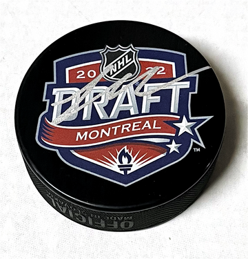 Logan Cooley Autographed 2022 Draft Puck