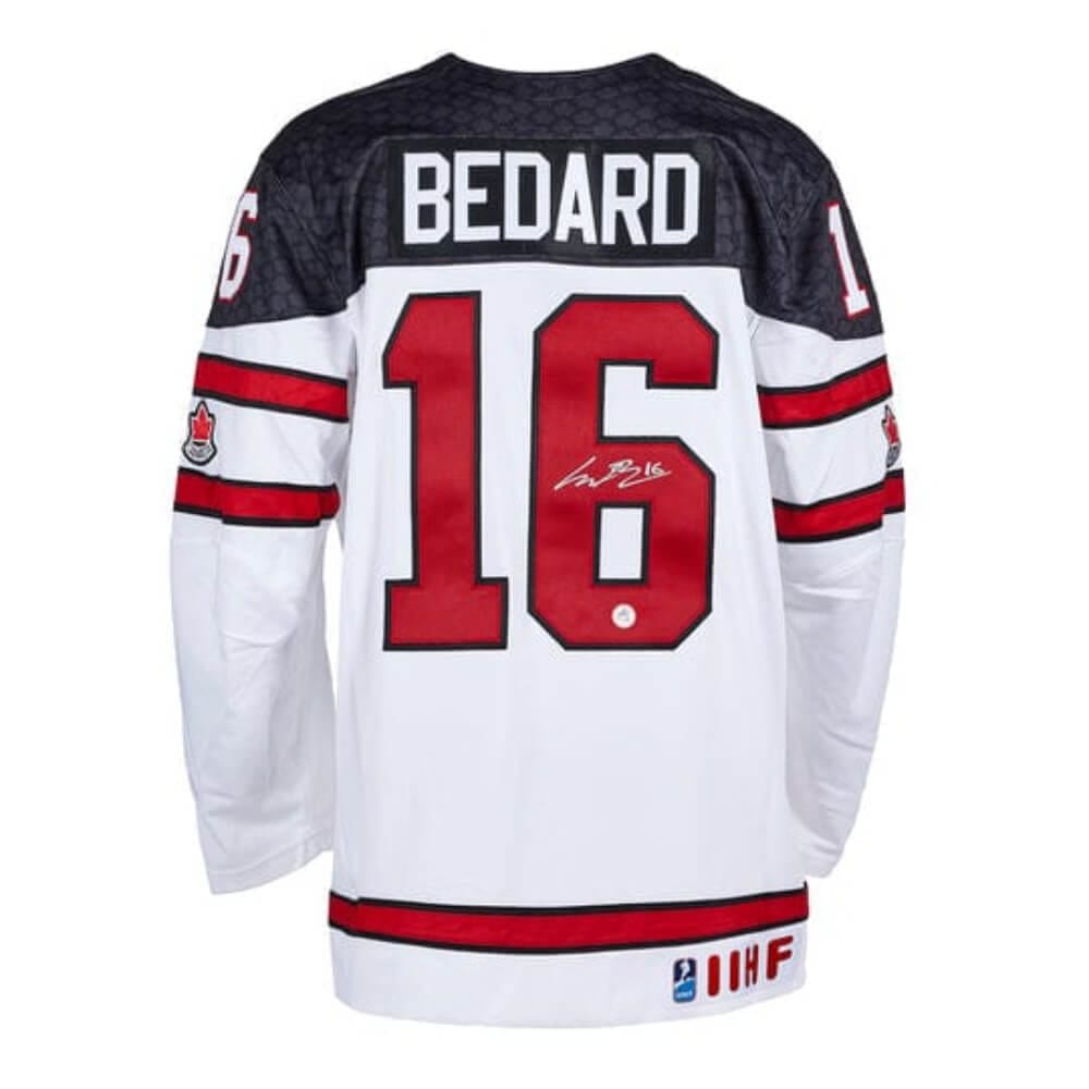 Connor Bedard Autographed Team Canada Jersey in White.