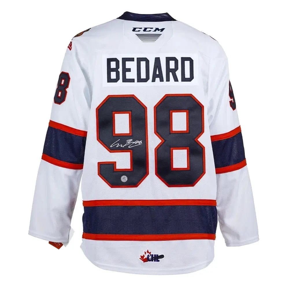 Connor Bedard Autographed Regina Pats Jersey in White. Front and back, number 98. Accompanied with a Certificate of Authenticity.