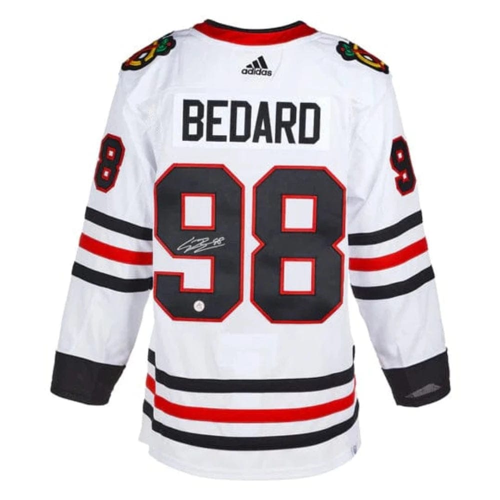 Connor Bedard Autographed Chicago Blackhawks Adidas Jersey in White. Front and back, number 98. Certificate of Authenticity included.