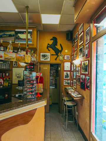 Interior of a cafe with ferrari memorabilia