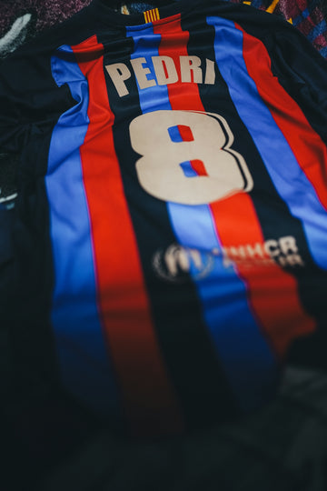 Fc barcelona jersey with pedri 8 on back