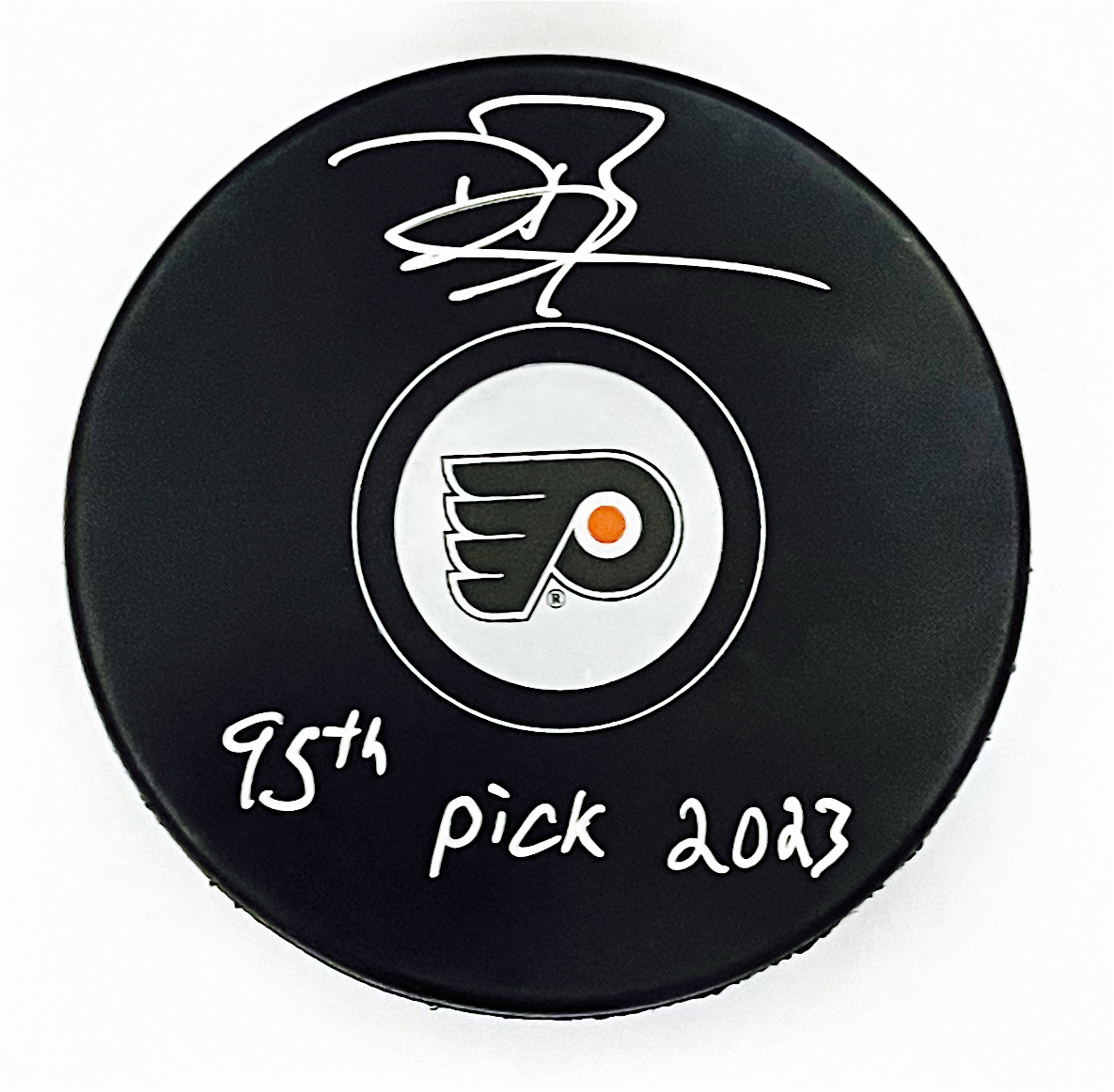 Denver Barkey Autographed Philadelphia Flyers Puck 95 pick 2023