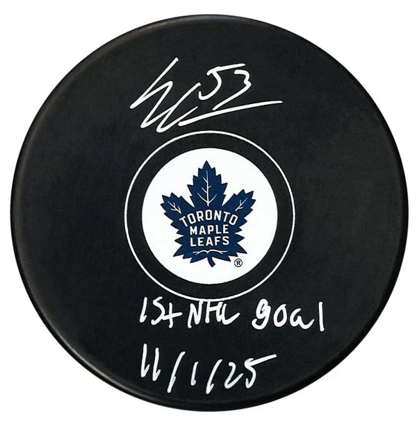  Toronto Maple Leafs Easton Cowan autographed inscribed 1st nhl goal 11/1/25