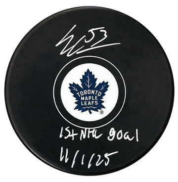  Toronto Maple Leafs Easton Cowan autographed inscribed 1st nhl goal 11/1/25