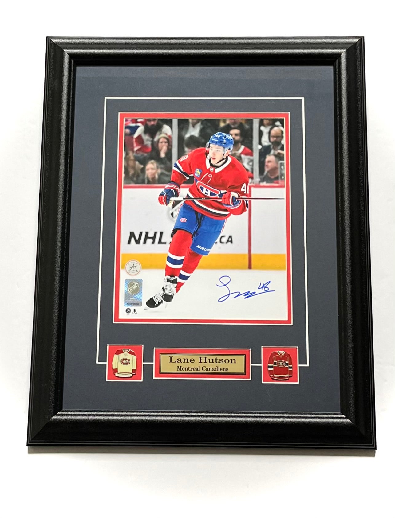 Lane Hutson. Montreal Canadiens Autographed Framed