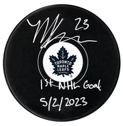 Matthew Knies Autographed Toronto Maple Leafs 1st Goal Inscribed Puck
