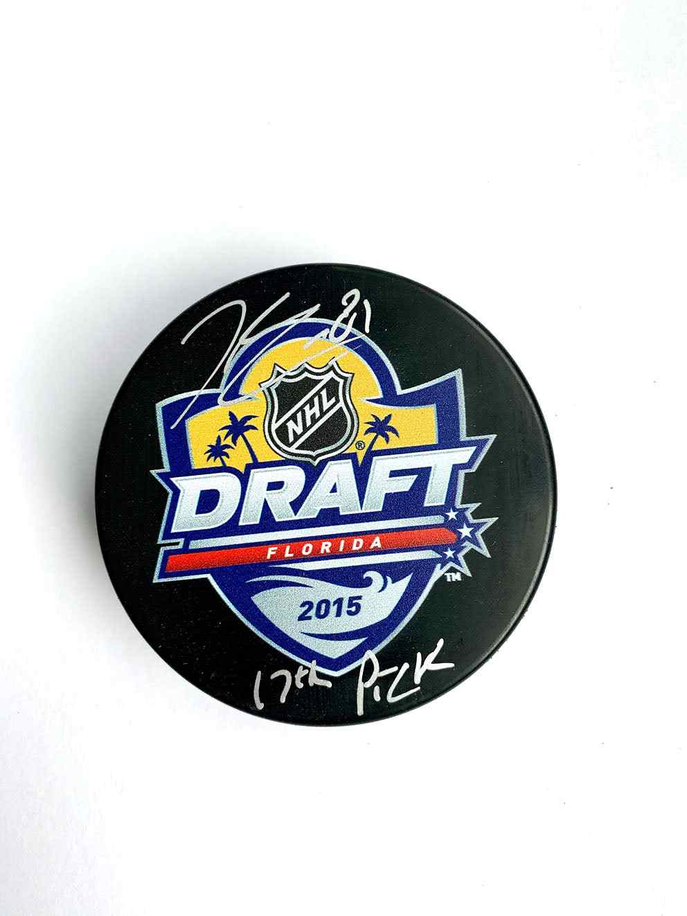 Autographed 2015 draft puck by Kyle Connor 17th pick