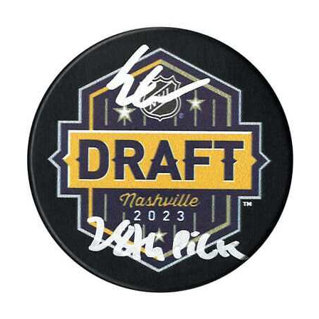 Easton Cowan autographed 2023 Draft Puck with 28th pick and certificate of authenticity