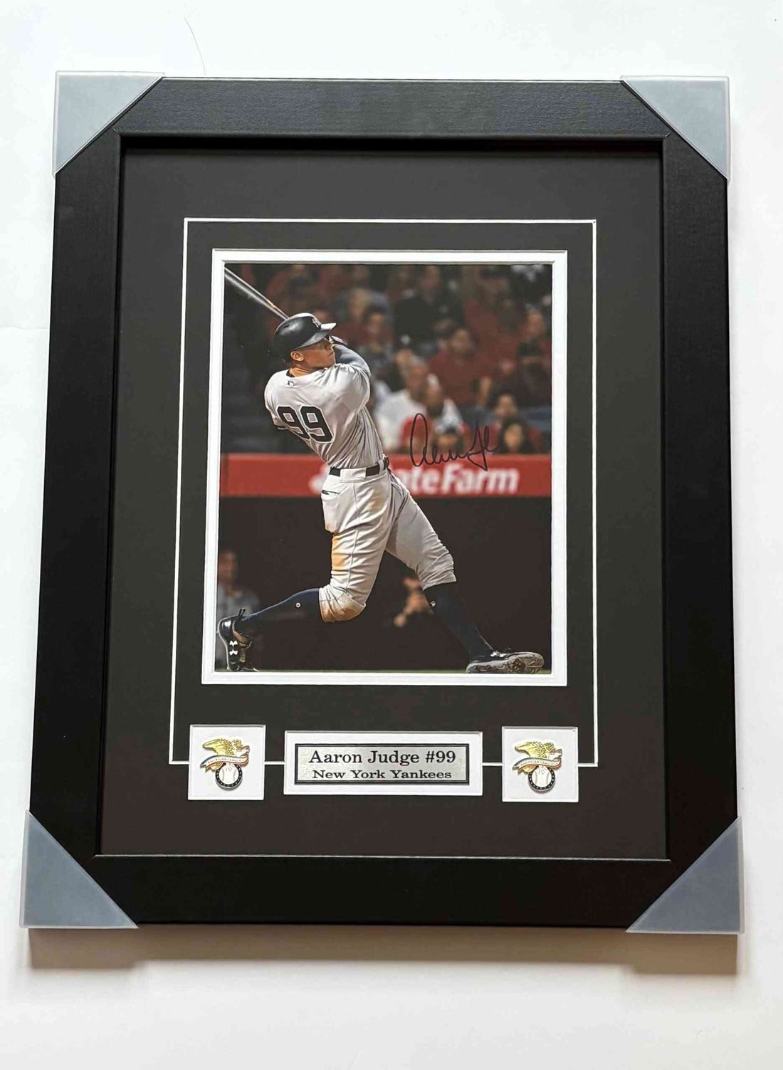 Framed autograph Aaron Judge New York Yankees memorabilia with COA in 17x19 frame