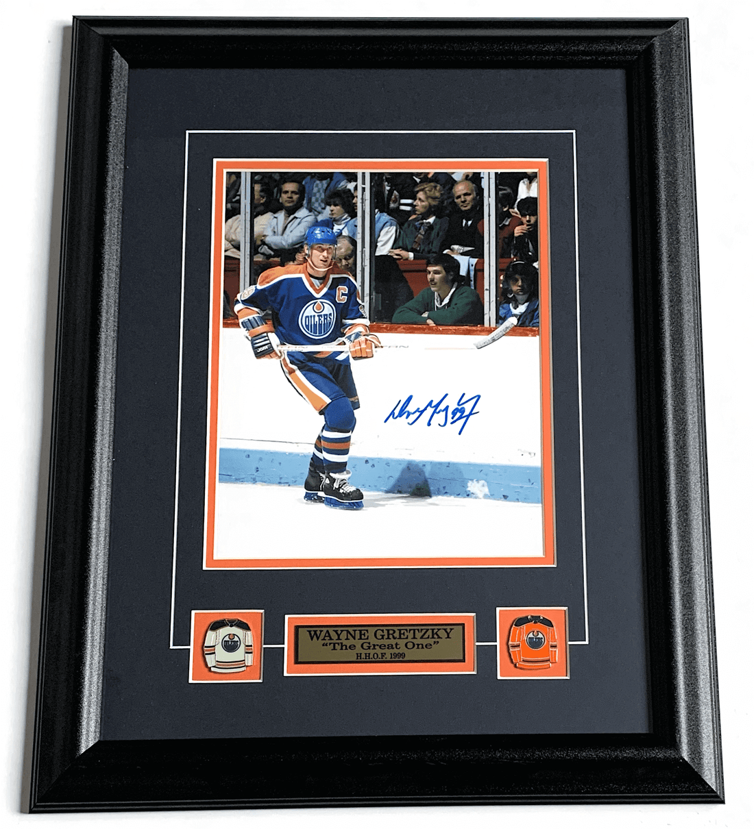 Framed Wayne Gretzky signature Edmonton Oilers hockey memorabilia